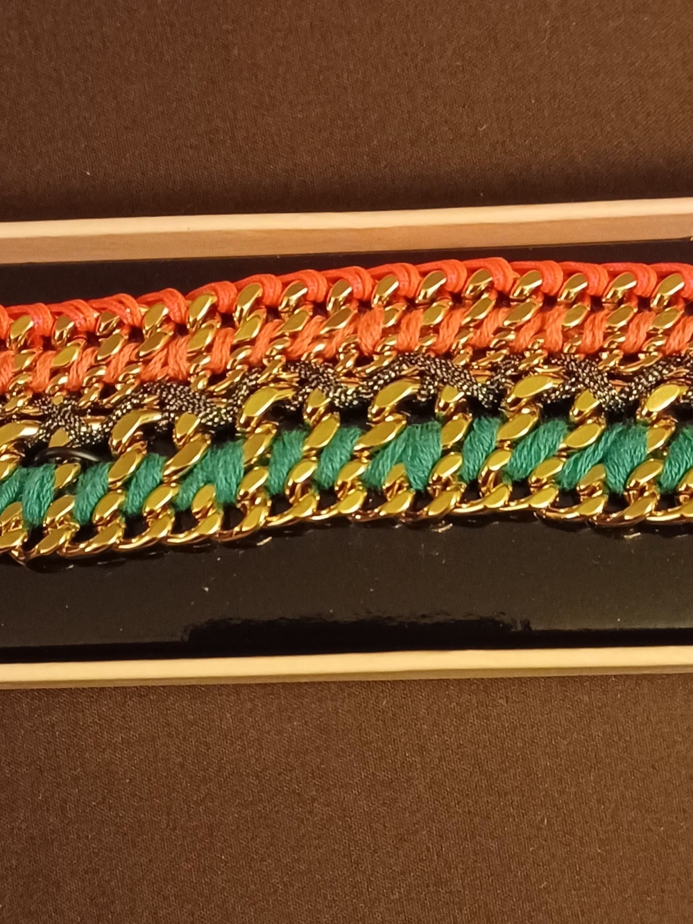 Victoria's Secret Gold Chain Bracelet/Hair Accessory with Orange and Teal Thread